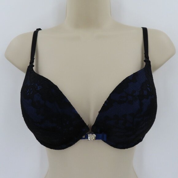 Victorias Secret 36C Sexy Little Things Black Lace Blue Underwire Push Up Bra - Picture 12 of 13